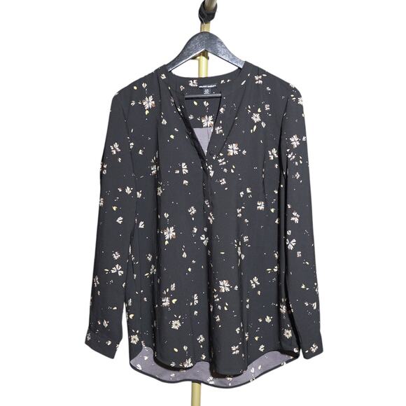 Hilary Radley Tops - Hilary Radley Floral Blouse Black Gold V-Neck Long Sleeve Button Dark Academia L